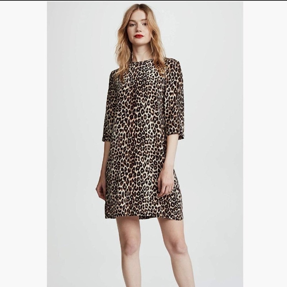 Equipment Femme Silk Leopard Print Dress Small Short Sleeve Tunic Shift Pockets